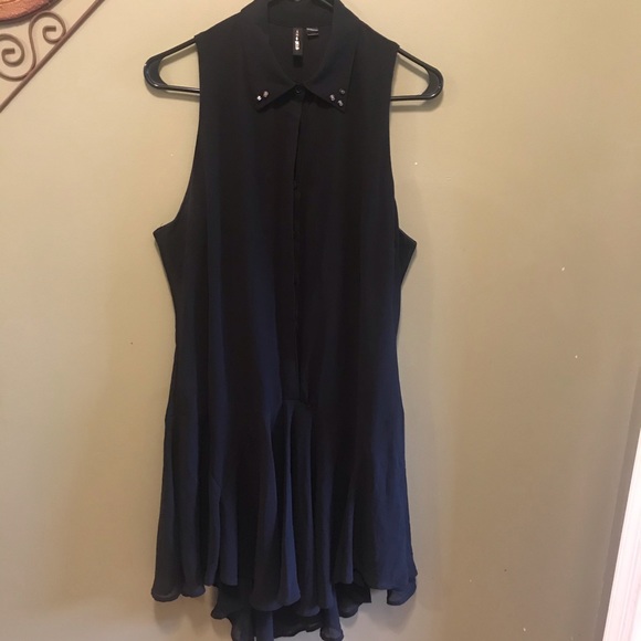 WANT&NEED Dresses & Skirts - WANT&NEED Black Studded Collar Sheer Layered Dress